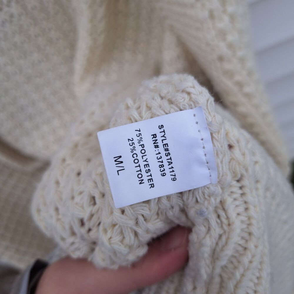 Dreamers by Debut Cream Crochet Granny Square Sleeve Cardigan Sweater M/Large - Picture 5 of 10